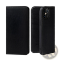 Black textured leather wallet case for iphone 16 15 14 13 12 11 with precise stitching and minimalist design back view