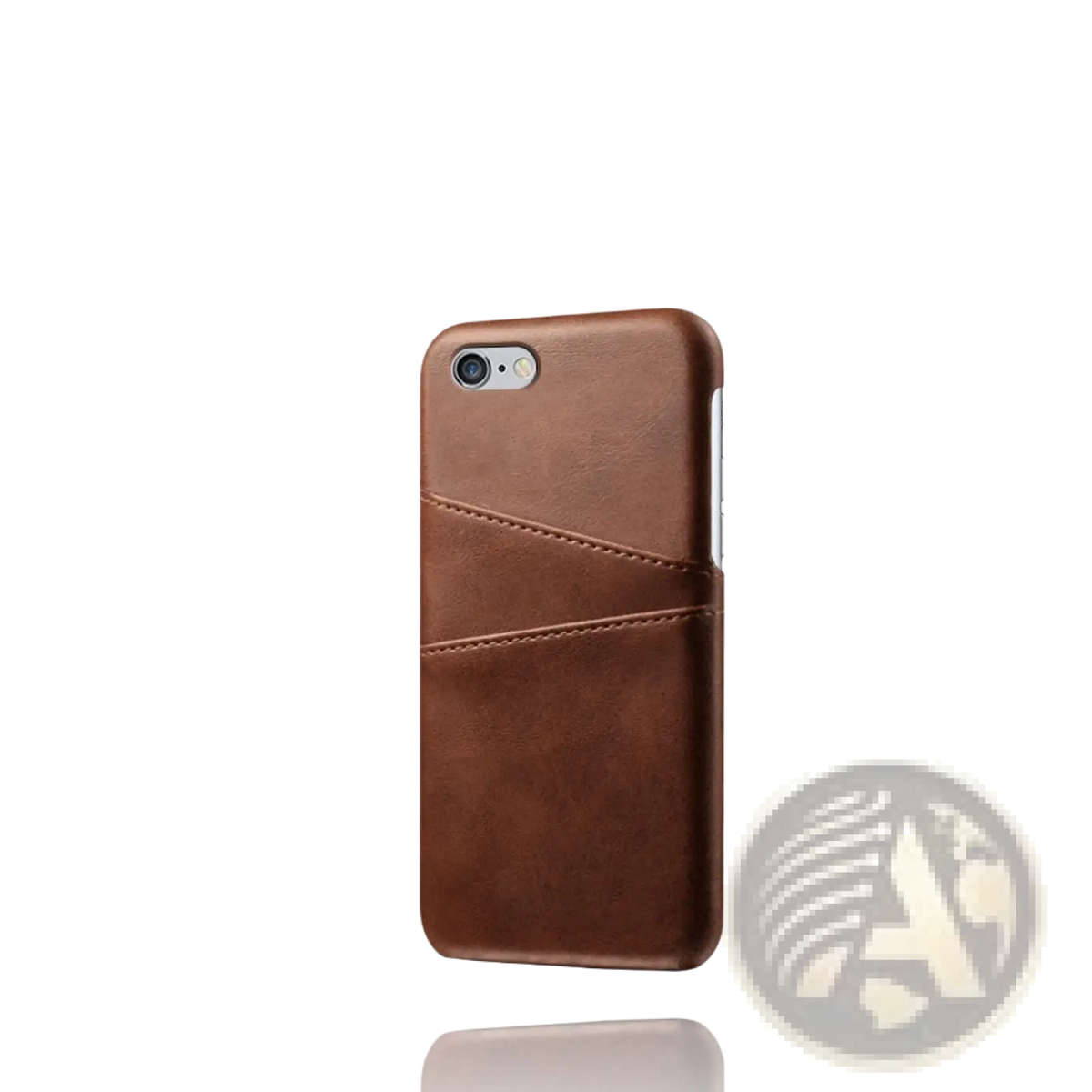 Brown leather wallet phone case with card slots showing the back side and card slot for convenient storage