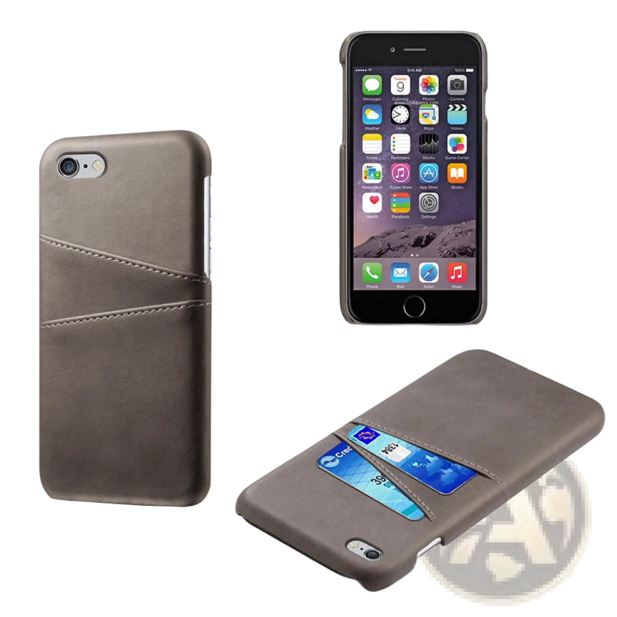 Brown leather wallet phone case with card slots showing back side and brown leather material design