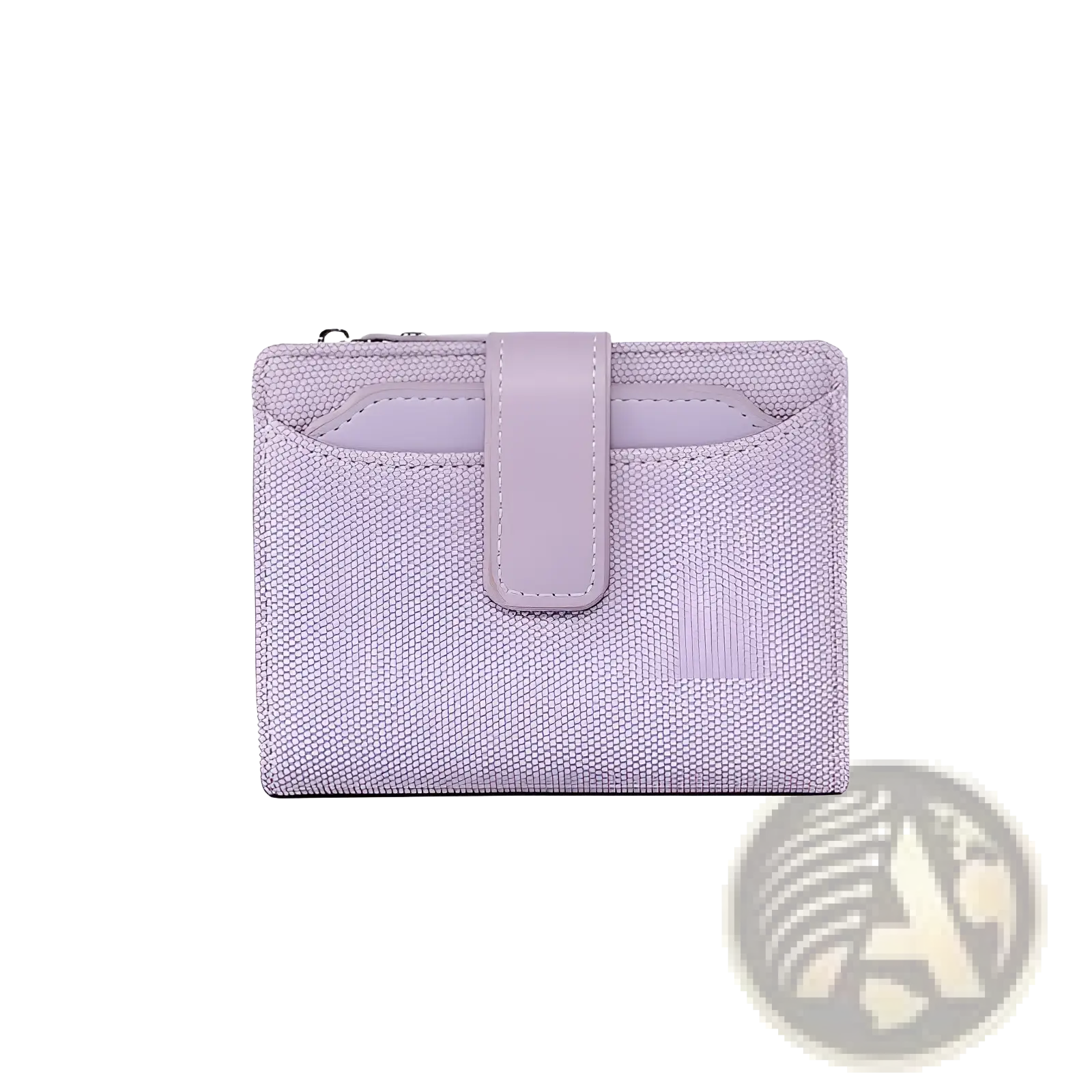 Leather wallet women’s short woven textured purse in lavender with smooth leather strap closure and silver zipper