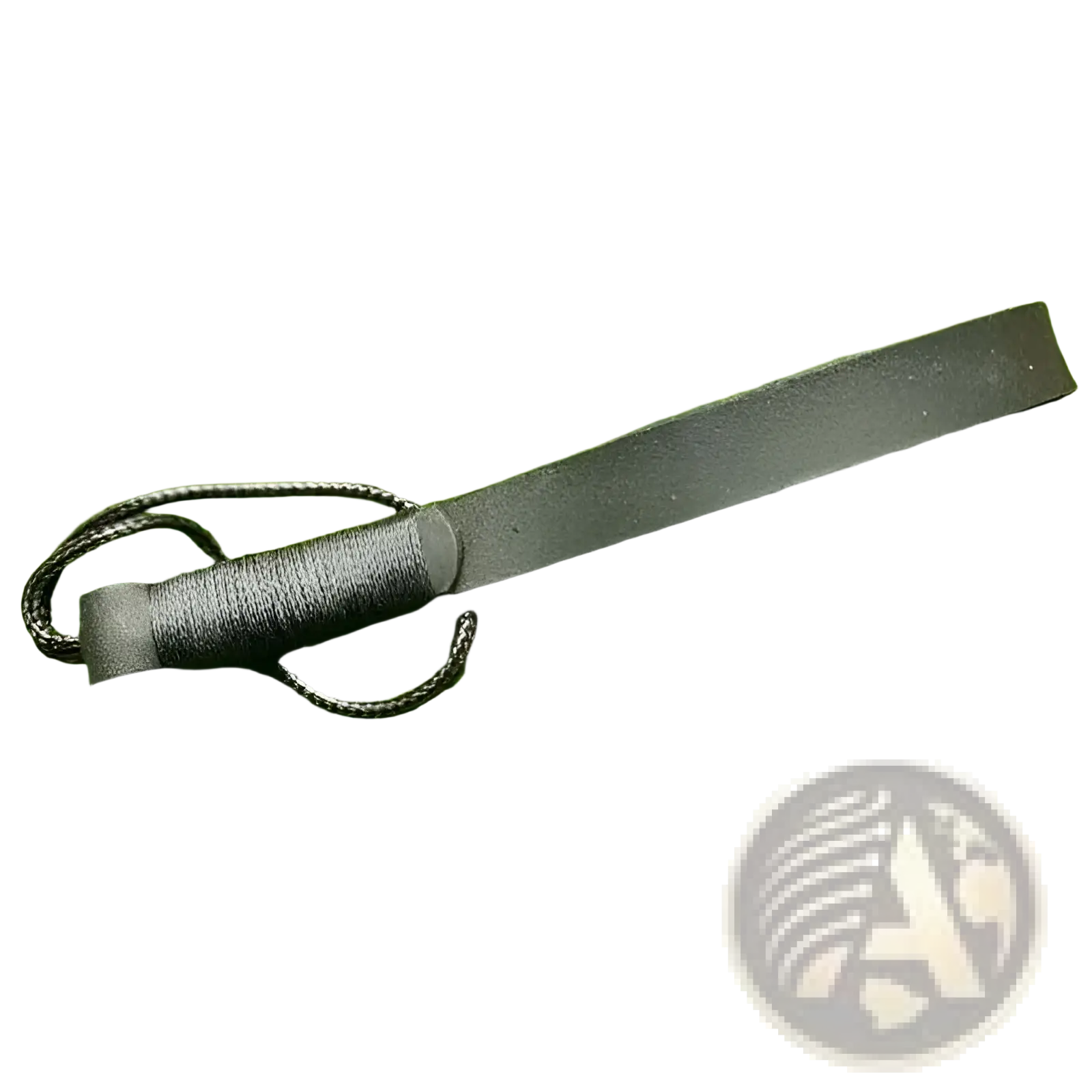Black leather whip with braided cord handle used as a leather weave lanyard keychain car key holder