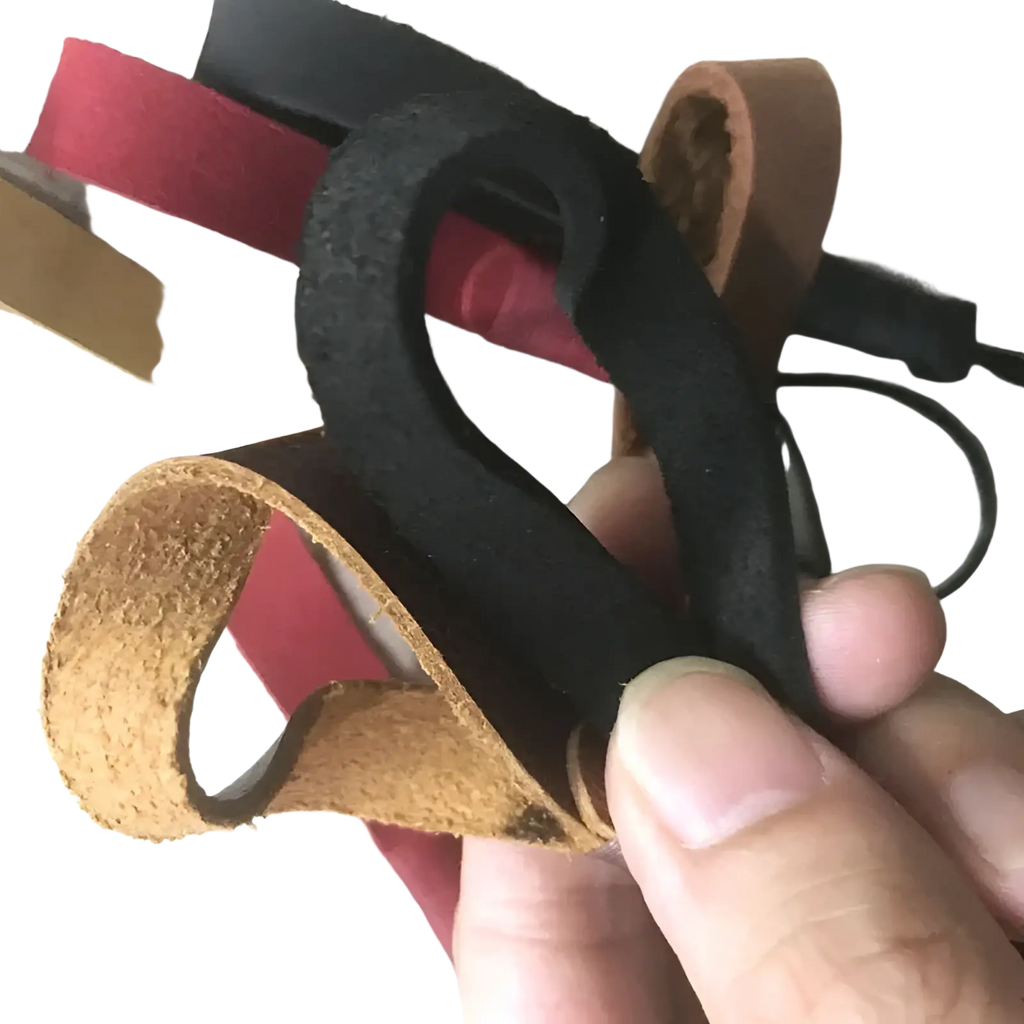 Black and tan leather weave lanyard keychain car key holder with textured weightlifting grip handles for enhanced traction