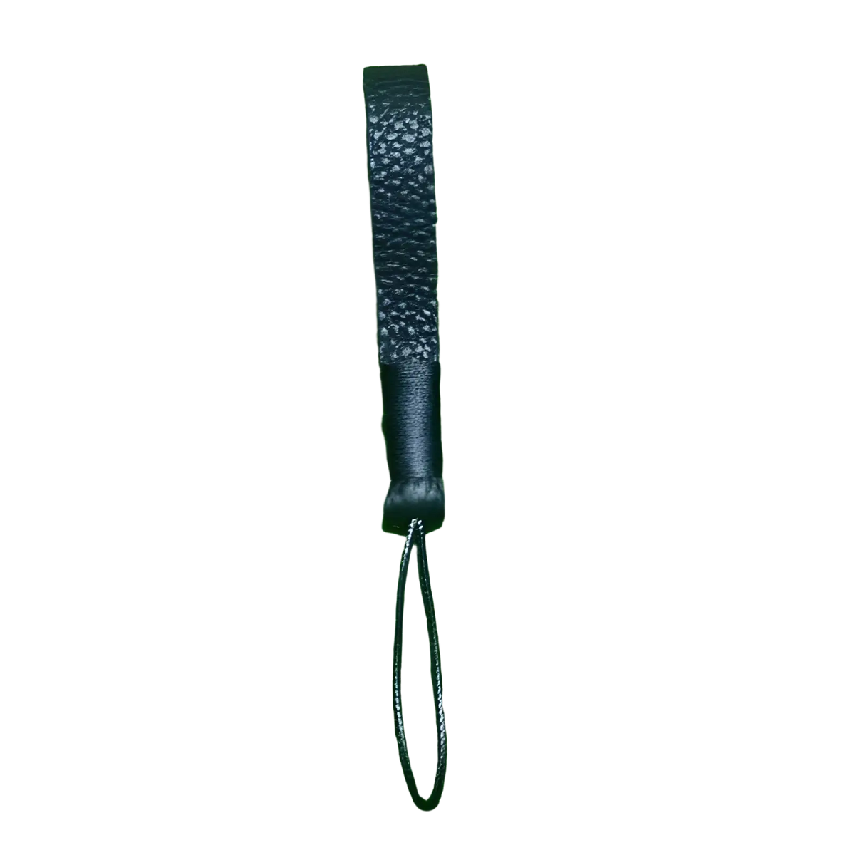 Black leather weave lanyard keychain with textured pebbled strap and braided cord loop for car key holder