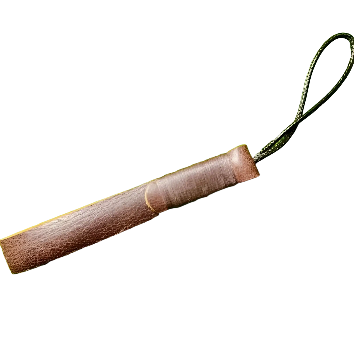 Brown leather weave lanyard keychain with chain and black braided cord loop for car key holding