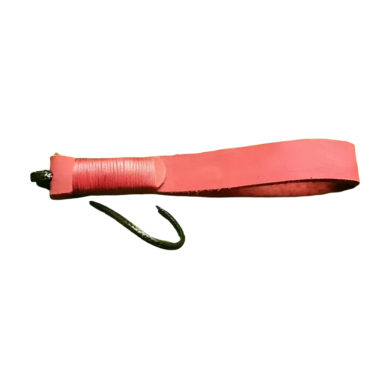 Red leather weave lanyard keychain with black cord and wrapped handle for car key holding