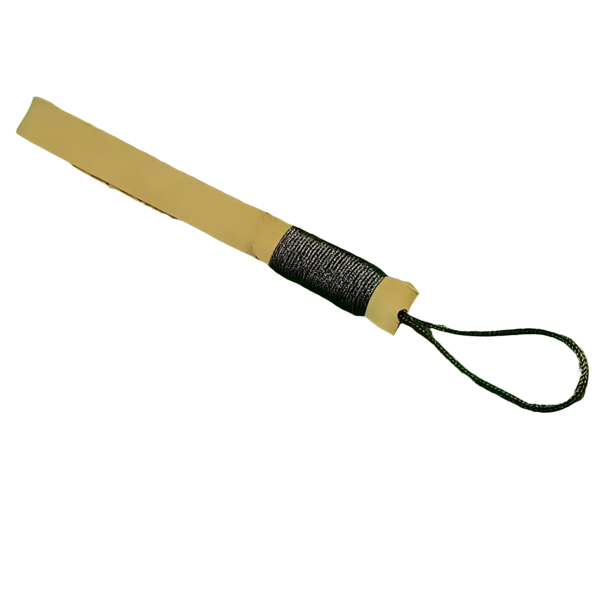 Leather weave lanyard keychain car key holder with tan leather handle black wrapped grip and braided cord loop