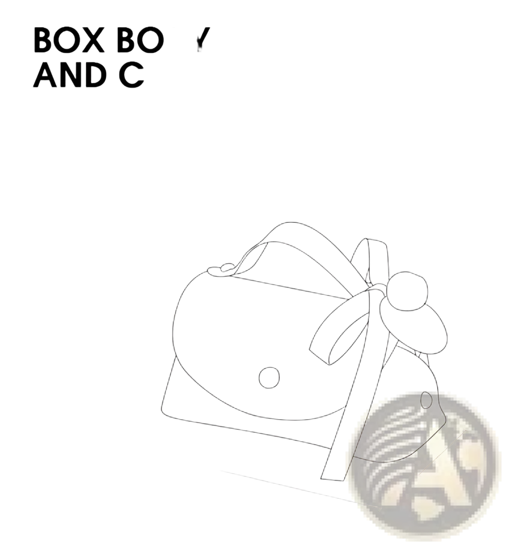 A minimalist line drawing of a small leather wedding favor gift bag mini handbag with rounded edges and a bow