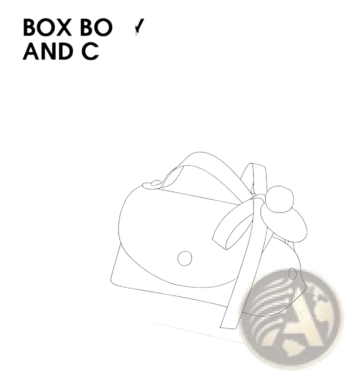 A minimalist line drawing of a small leather wedding favor gift bag mini handbag with rounded edges and a bow