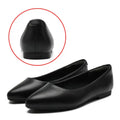 Women’s pointed toe black leather flat shoes with low heel designed for professional work use