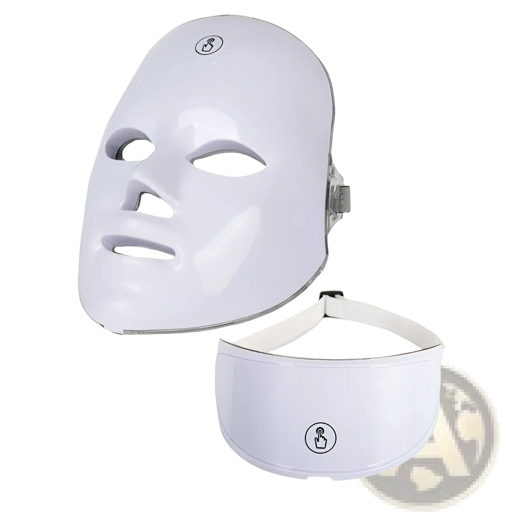 White led beauty mask with sleek glossy finish and adjustable headband in 3-in-1 rejuvenation set