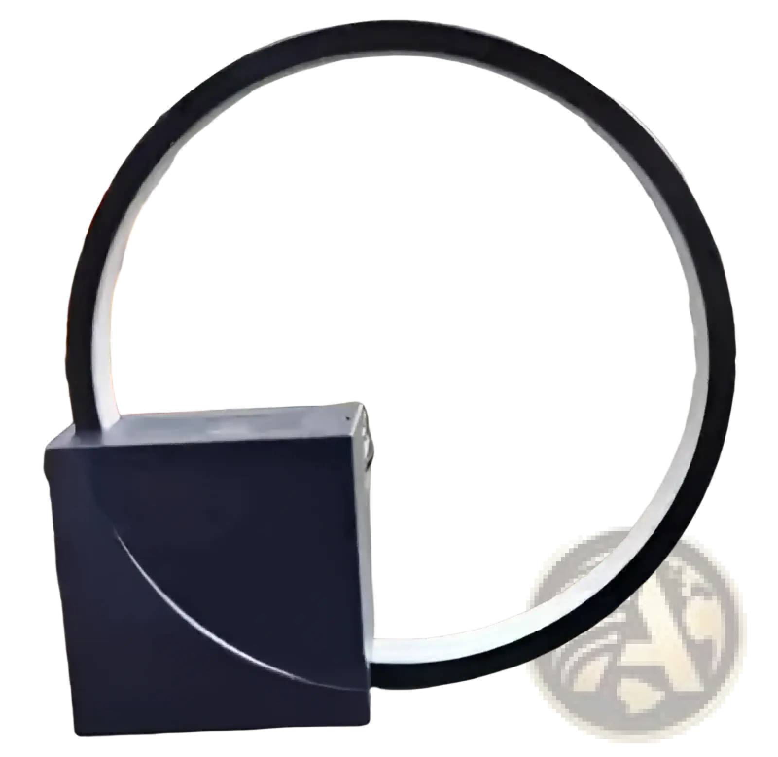 Led bedside lamp with alarm clock and natural sounds featuring a circular mirror with black frame and navy blue base
