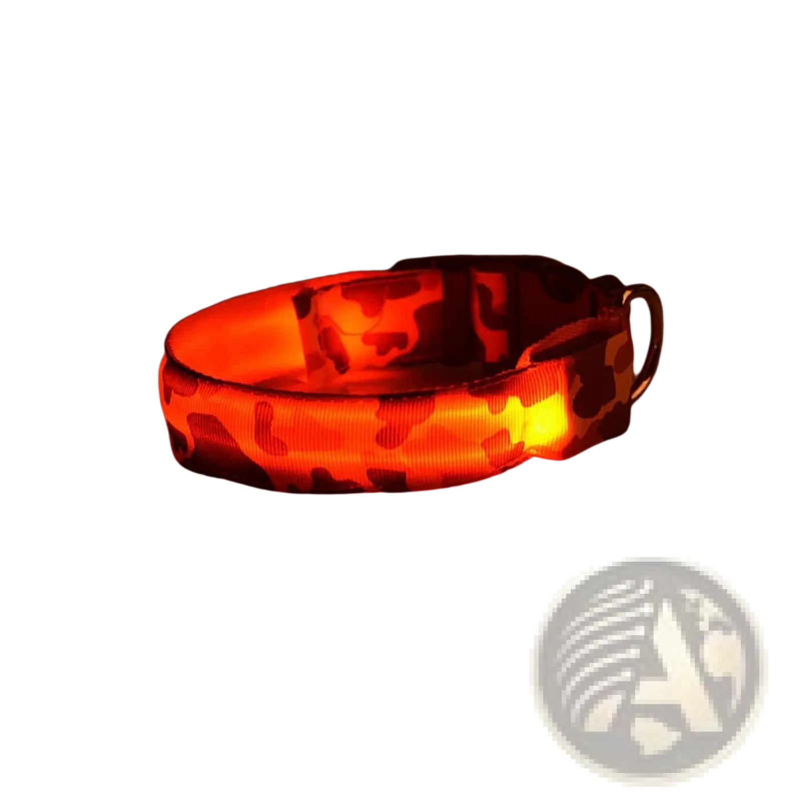 Led camouflage glowing dog collar featuring a glowing orange reflective surface and metal buckle for safety