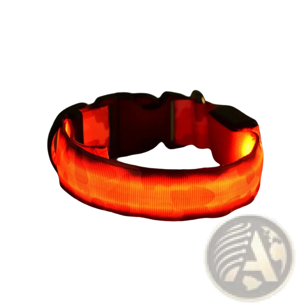 Red led camouflage glowing dog collar with black buckle and reflective strip for enhanced nighttime visibility