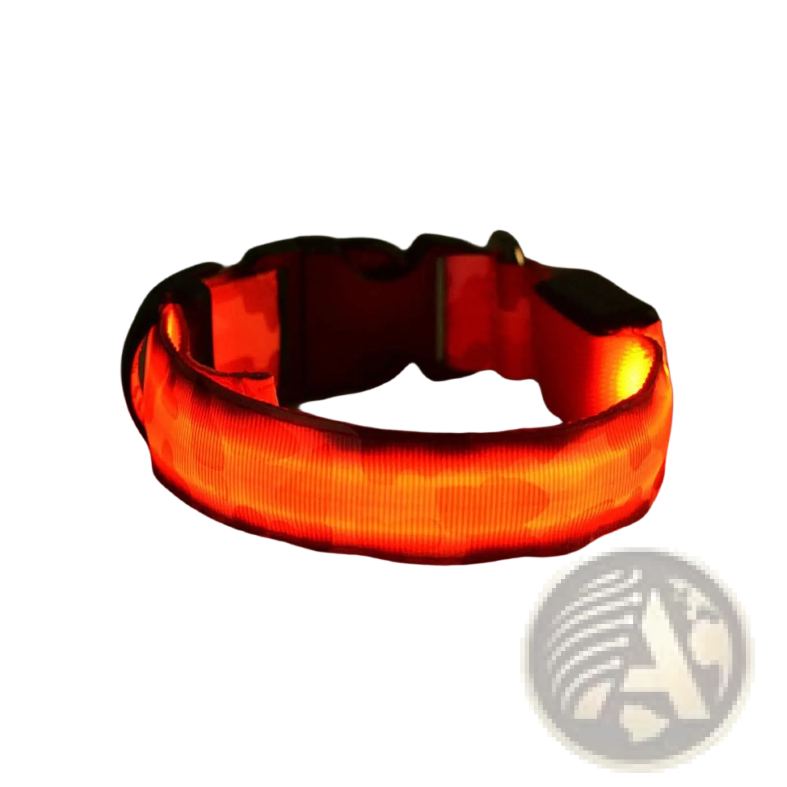 Red led camouflage glowing dog collar with black buckle and reflective strip for enhanced nighttime visibility