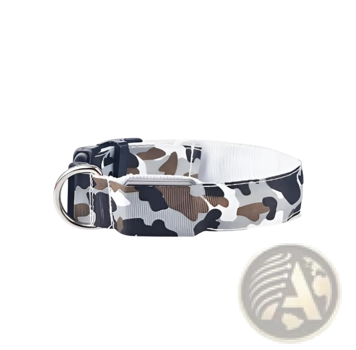 Led camouflage glowing dog collar in black brown and white tones featuring a durable camouflage pattern