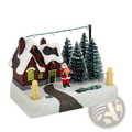 Led christmas village house figurine with snow-covered roof santa claus figure green pine trees and decorative lights