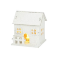 Led christmas village house tabletop ornament white distressed wood lantern with frosted glass and yellow glow interior