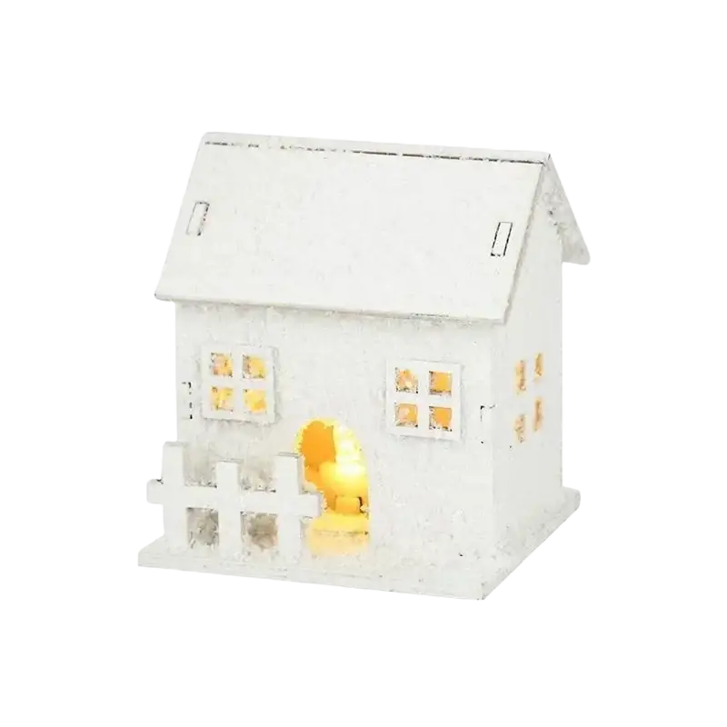 Led christmas village house tabletop ornament white distressed wood lantern with frosted glass and yellow glow interior