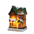 Miniature illuminated ice cream shop with green roof and brick facade in led christmas village battery operated night light