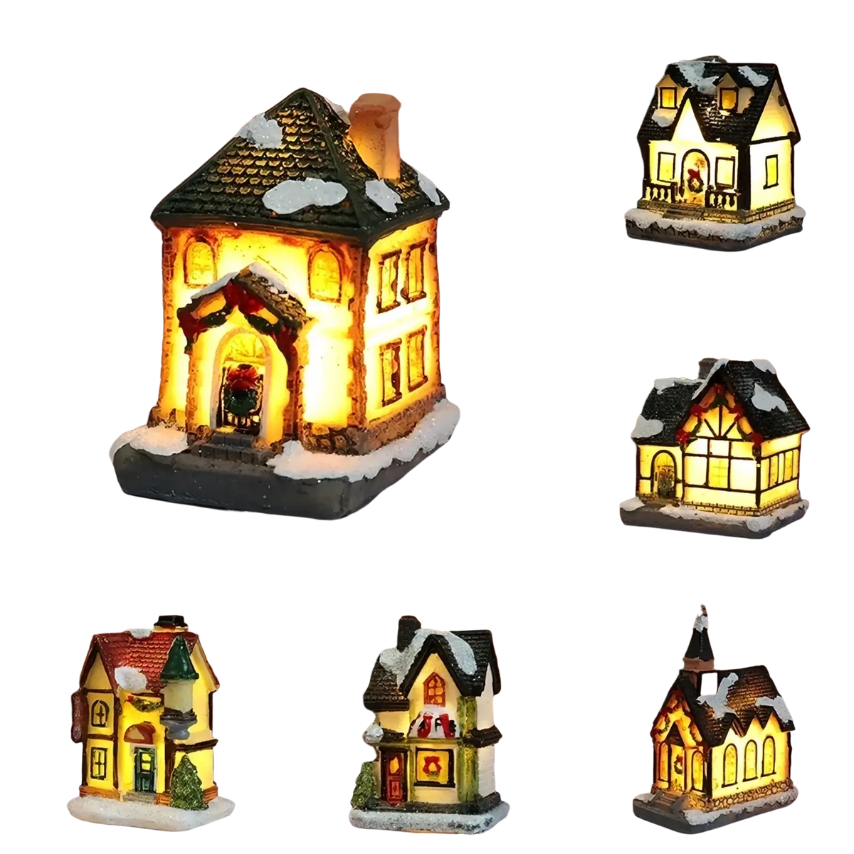 Led christmas village house with battery operated warm glowing windows and snow dusted roof miniature night light