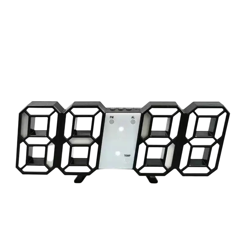 Black 3d led clock decor with glow night mode and adjustable electronic watch features pm al and temp indicators