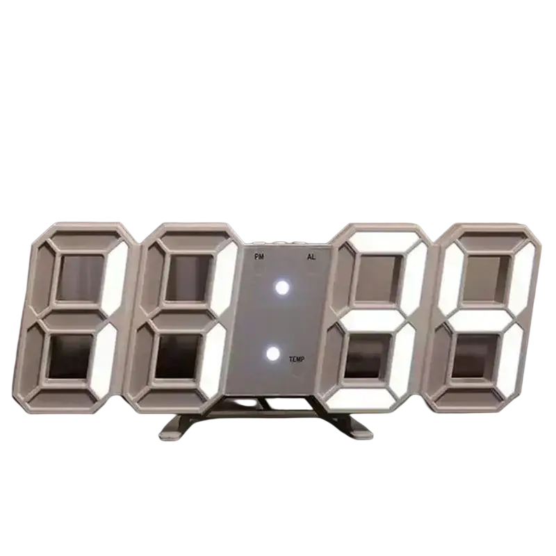 Modern white led clock decor with illuminated 3d numerals and glow night mode for adjustable electronic watch use