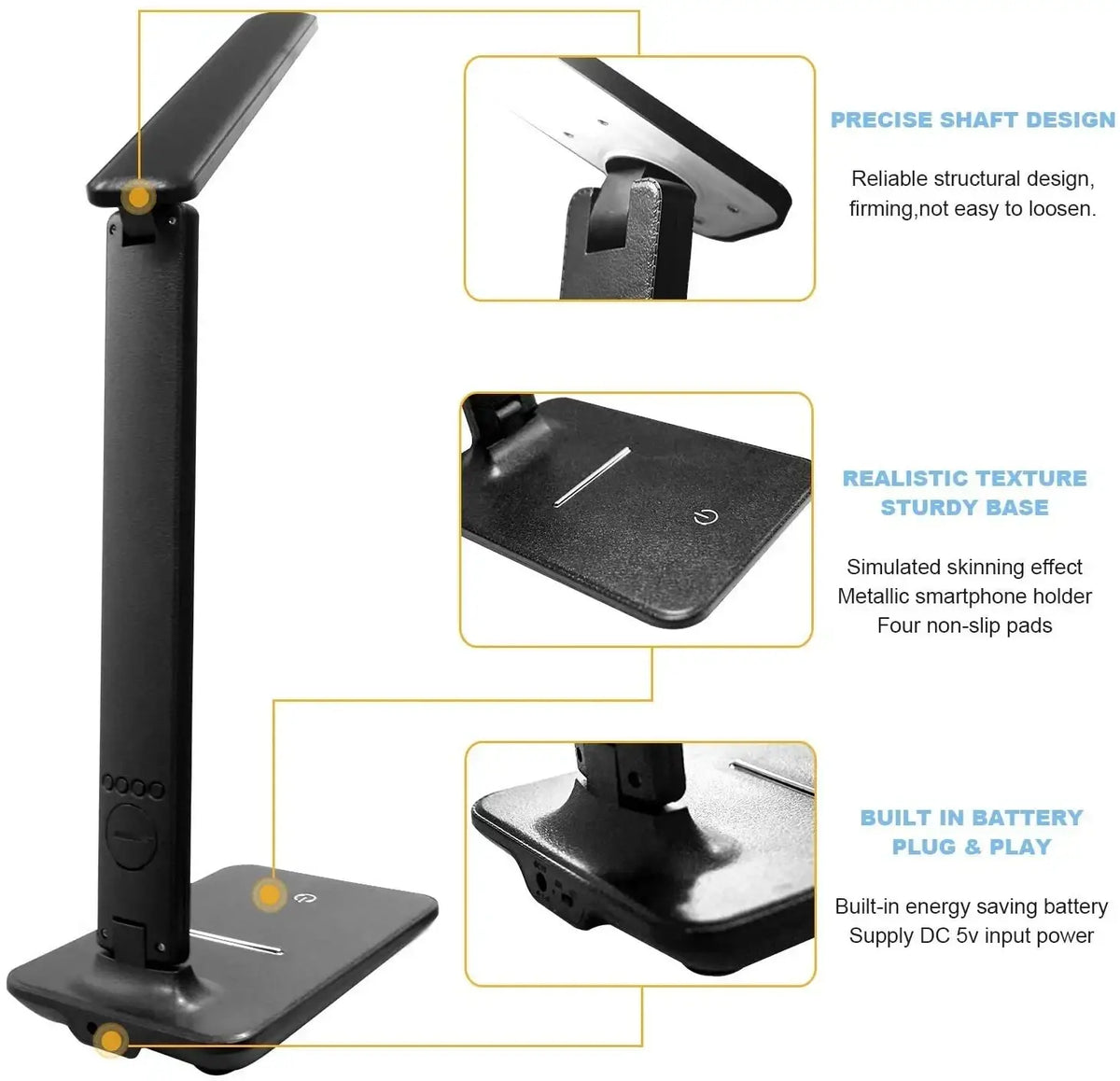 Black led desk lamp with wireless charger and clock featuring adjustable arm and sturdy base for modern desk lamps