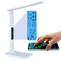 White led desk lamp with wireless charger and blue digital display showing time date and temperature for desk lamps