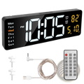 Led digital wall clock with remote and 10 brightness levels displaying time date temperature and day in white and yellow leds