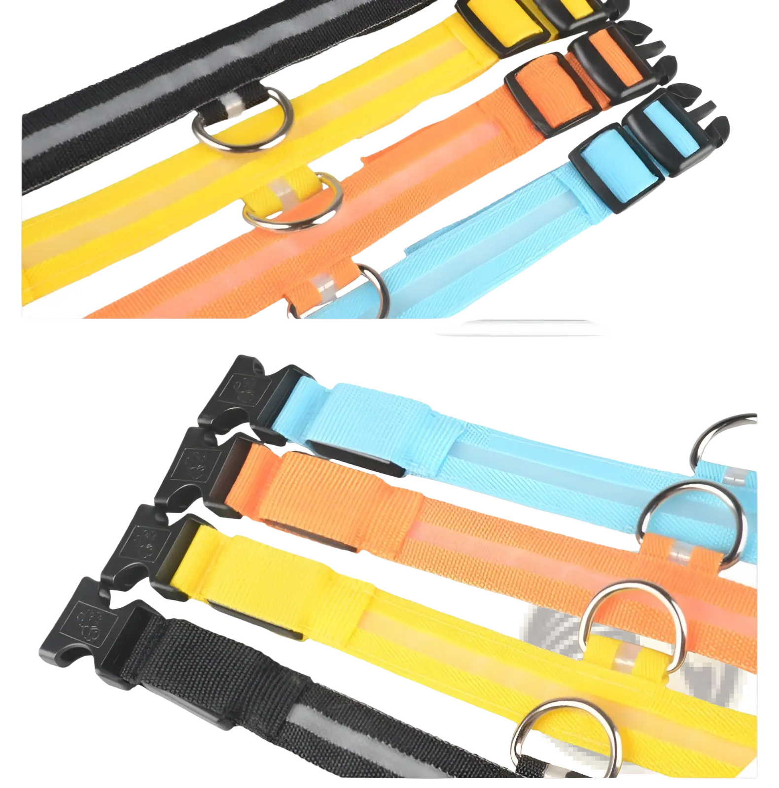 Led dog collars night safety glowing nylon pet leash in yellow orange blue and black with reflective adjustable buckles