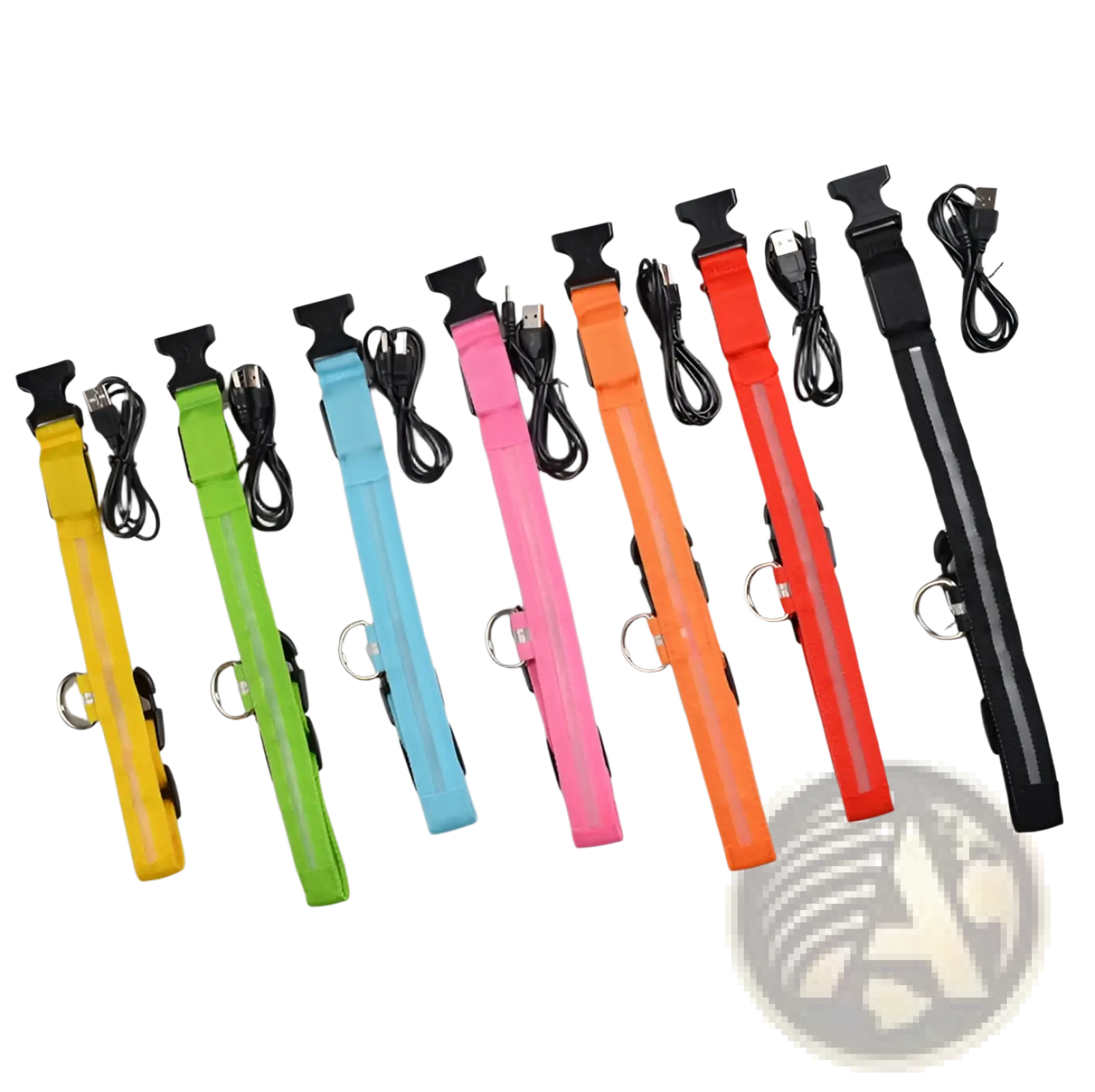 Led dog collar night safety glowing nylon pet leash in multiple colors with reflective strip metal buckle and usb charging cable