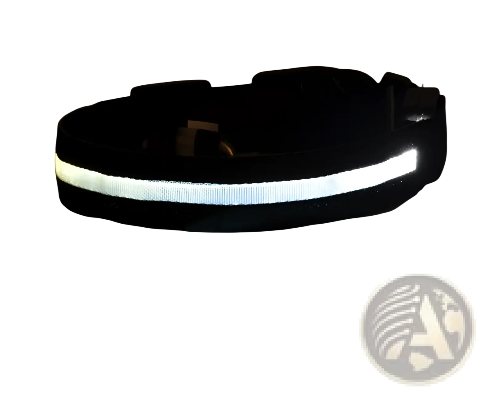 Led dog collar black nylon with bright white reflective strip for night safety and glowing pet leash use