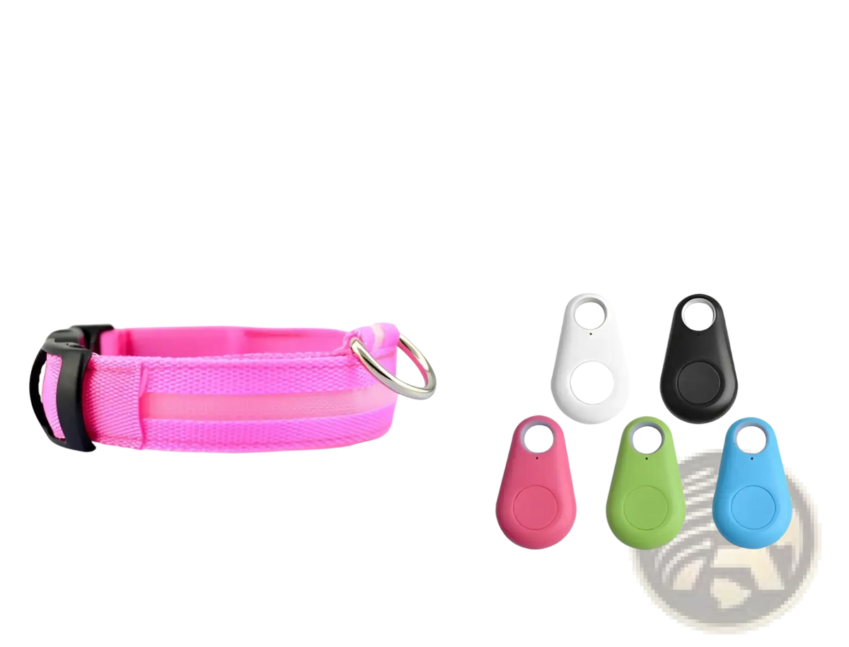 Pink mesh led dog collar with black buckle and silver ring rechargeable glowing pet safety light