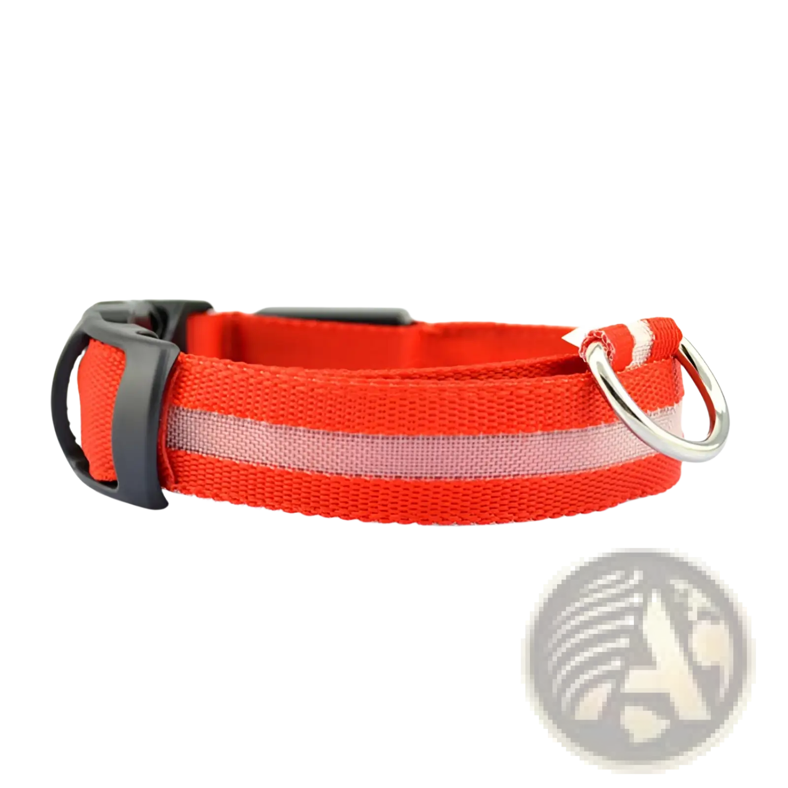 Bright red woven fabric led dog collar with reflective stripe and black plastic buckle for pet safety lighting