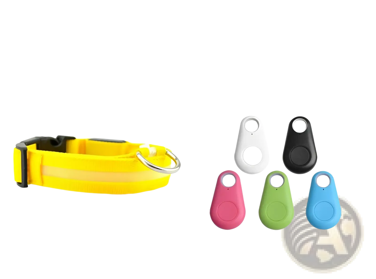 Yellow reflective led dog collar with black buckle and silver ring for rechargeable glowing pet safety light