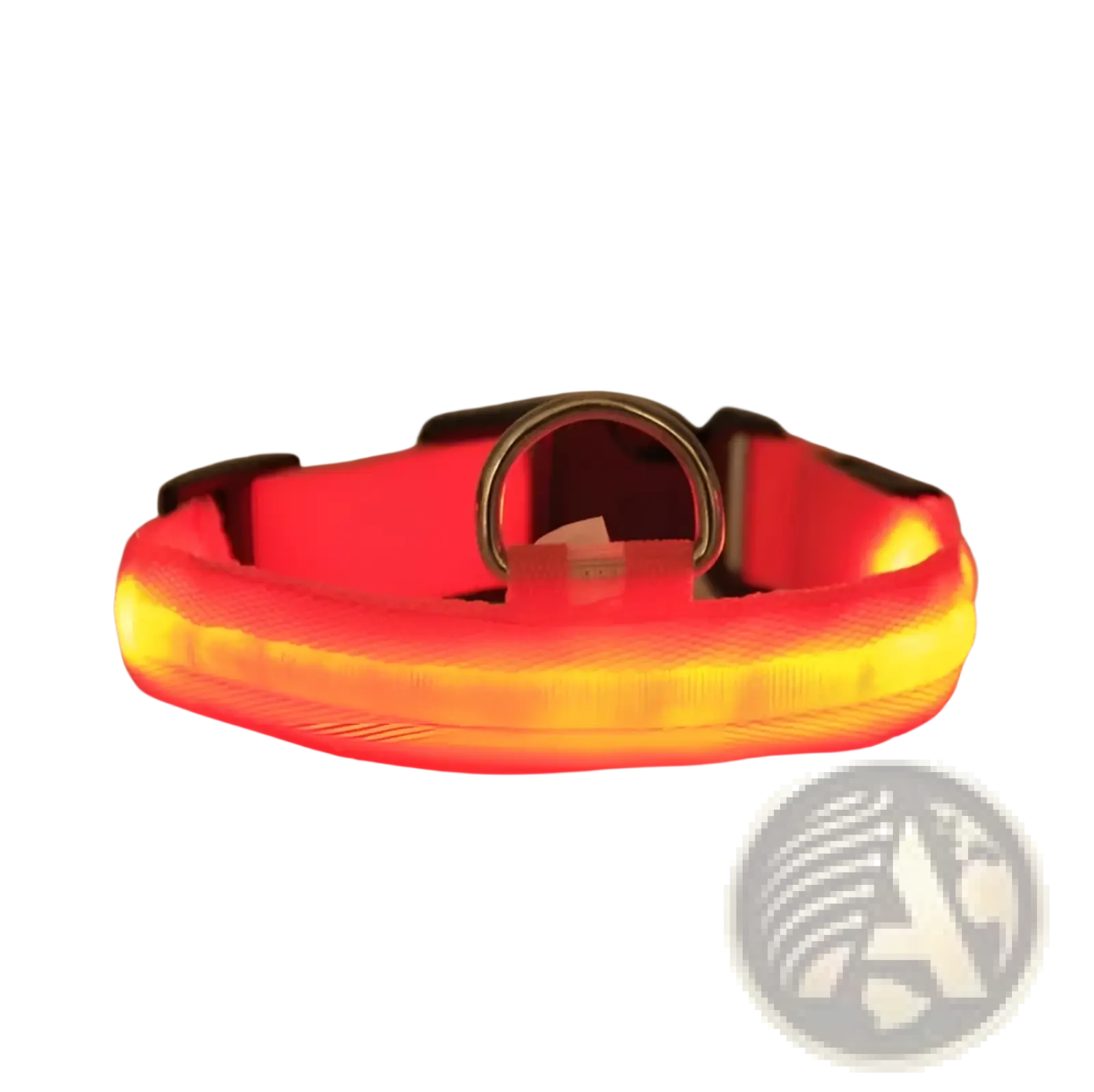 Led dog collar reflective light up safety halo belt glowing red and yellow with metal d-ring buckle for visibility