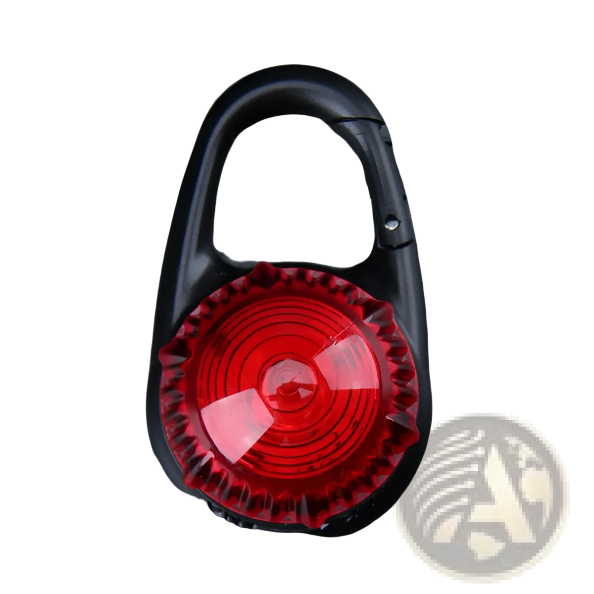 Led dog collar safety light clip black carabiner-style with prominent red circular led light and glossy finish