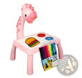 Led drawing projector table for kids art painting featuring a pink plastic zebra-shaped projector projecting a hamburger image