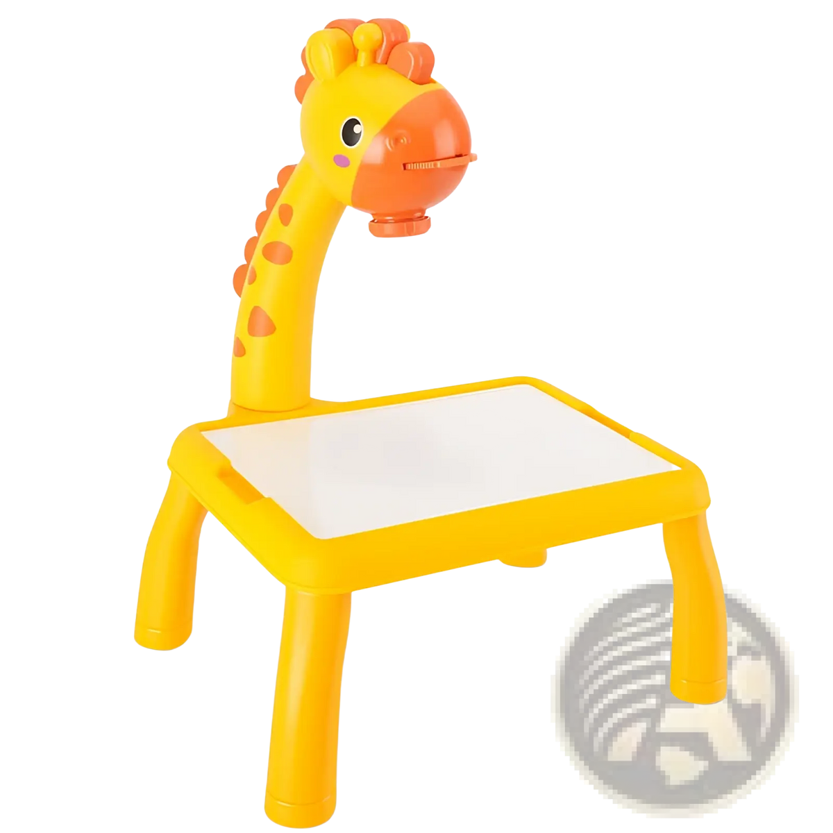 Led drawing projector table for kids art painting shaped like a yellow giraffe with orange spots and white projection surface