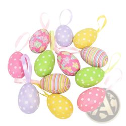 Led easter birch tree with pastel-colored foam eggs featuring polka dots stripes and floral patterns for hanging