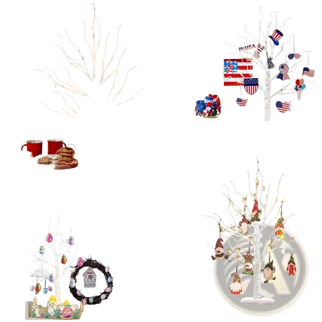 Led easter birch tree with white led lights and birch-like trunk for versatile holiday and seasonal decoration