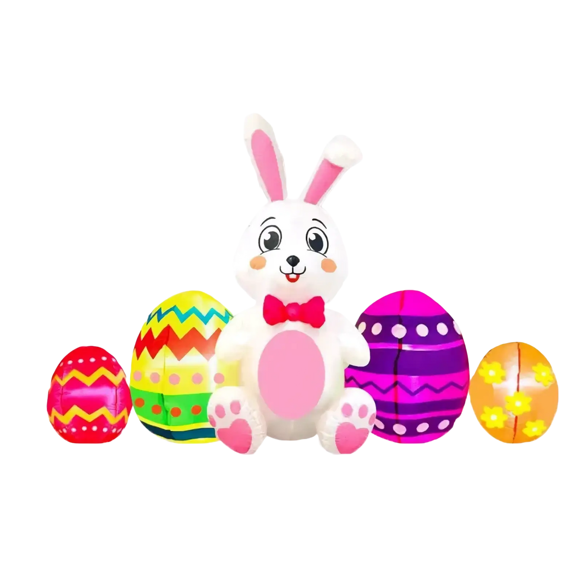 Led easter bunny inflatable yard decoration featuring a white inflatable bunny with pink ears and colorful eggs