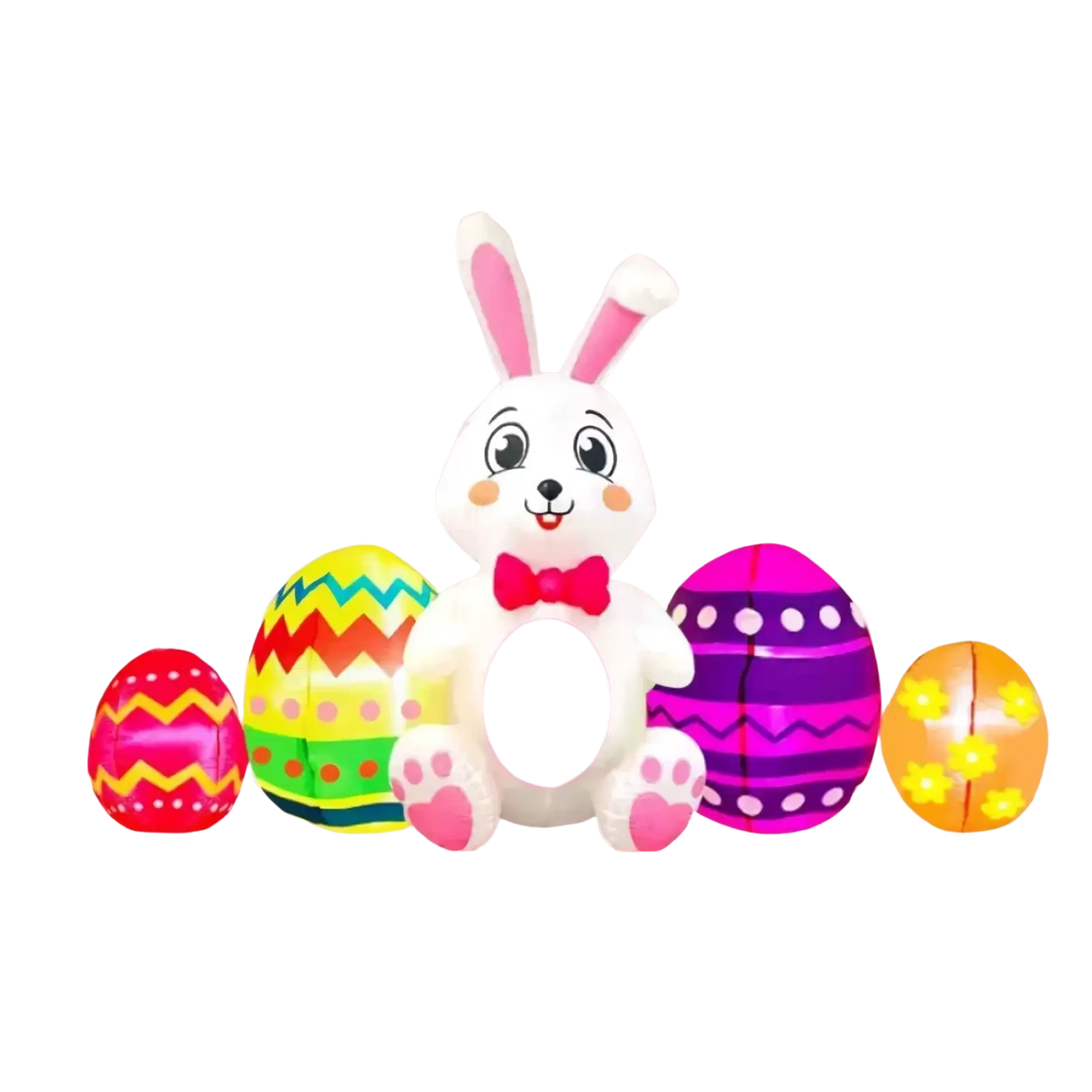 Led easter bunny inflatable yard decoration white with pink details and red bow tie for outdoor display