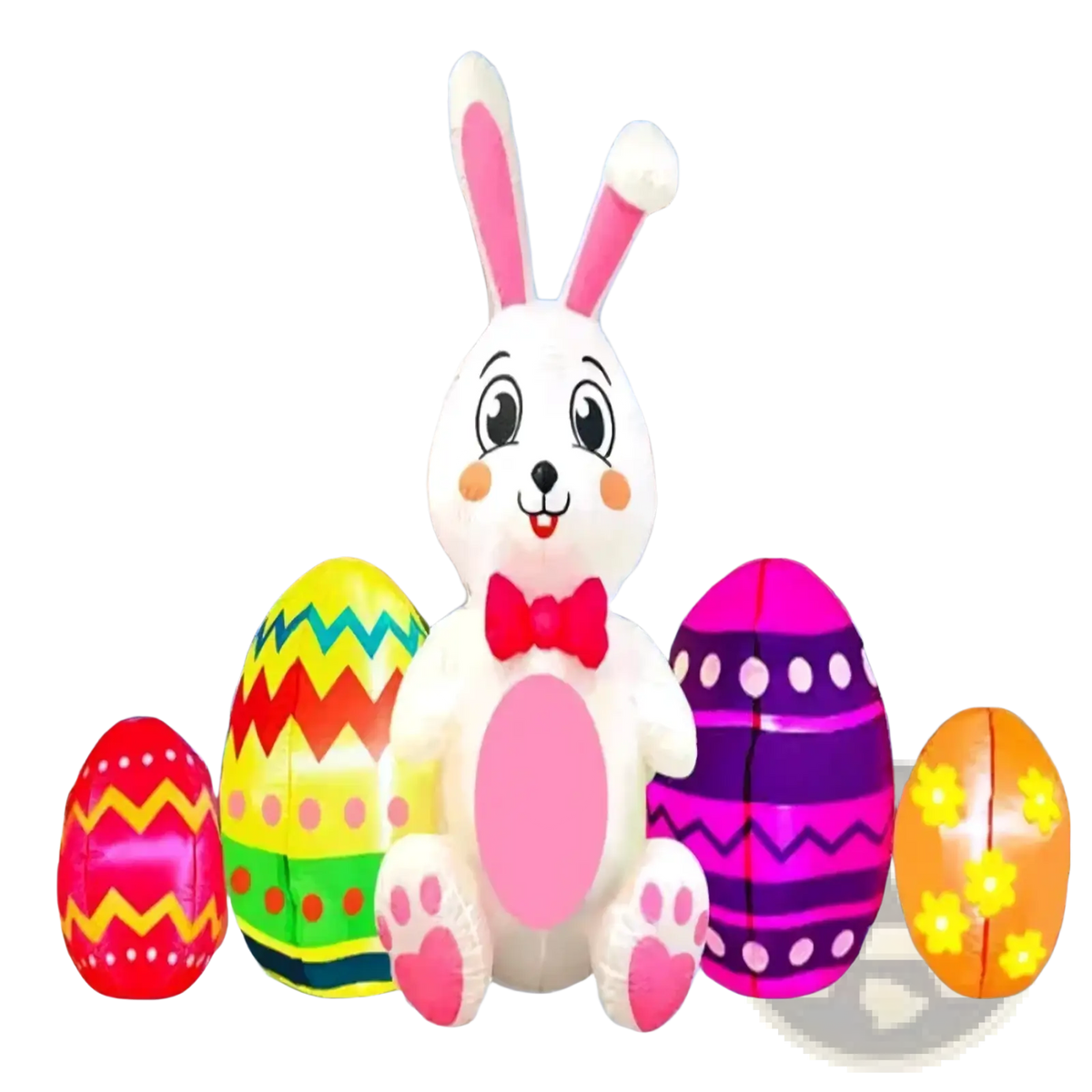 Led Easter bunny inflatable yard decoration in white with pink details and red bow tie for outdoor display