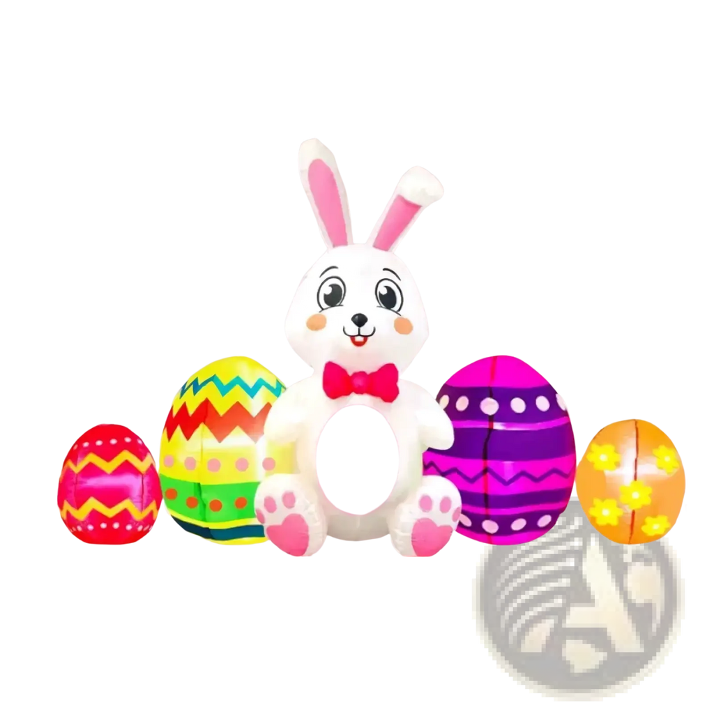 Led easter bunny inflatable yard decoration white with pink details and red bow tie for outdoor display