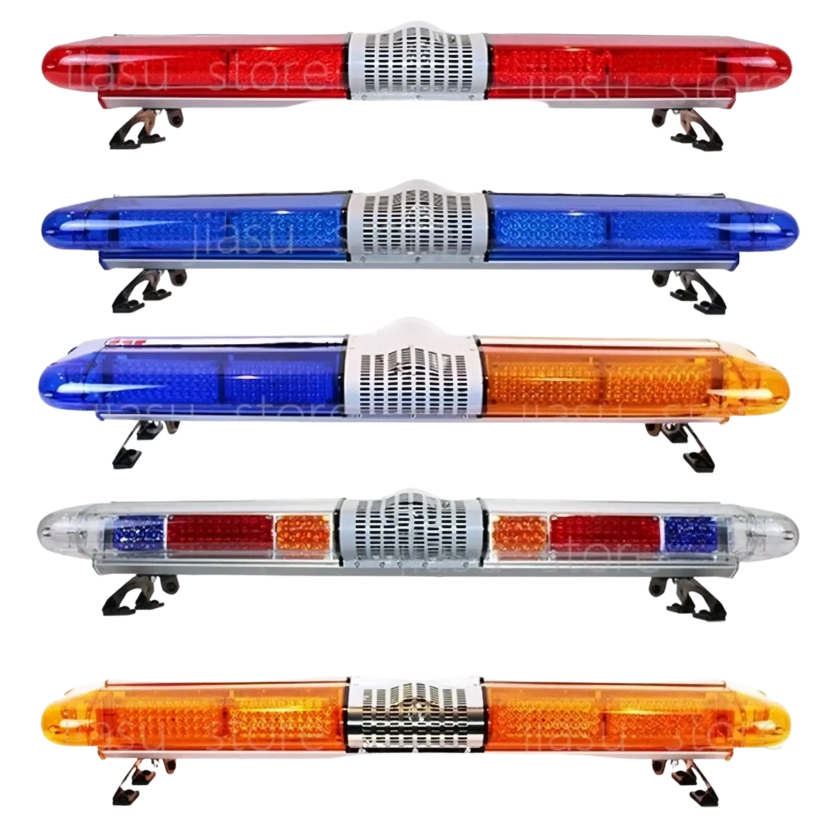 Led emergency warning light bar 5-pack with red blue amber and multi-color leds in sleek metallic housing