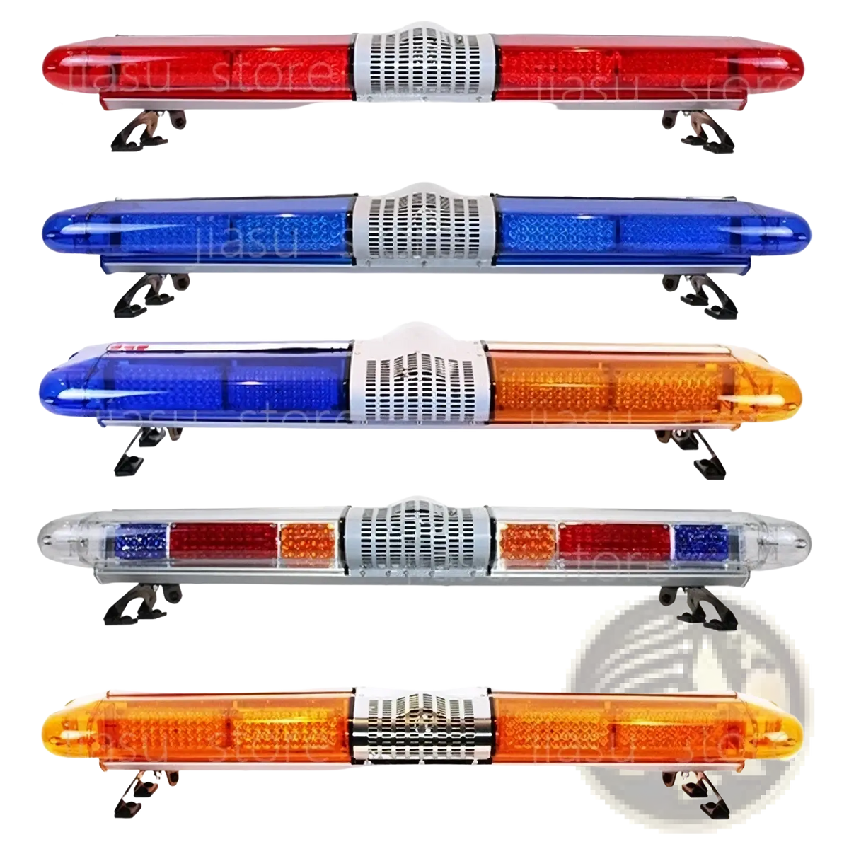 Led emergency warning light bar 5-pack with red blue amber and multi-color leds in sleek metallic housing