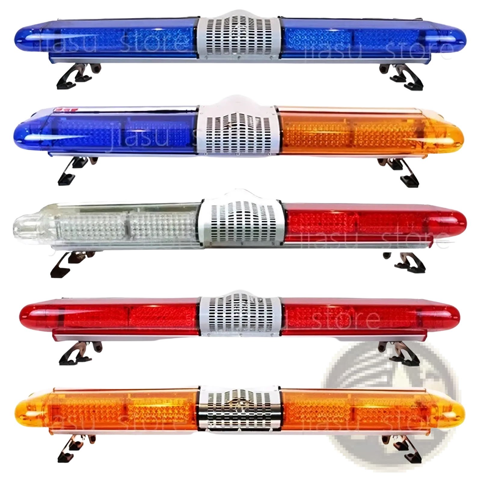 Led emergency warning light bar 5-pack featuring five blue amber red and clear light bars with silver grilles