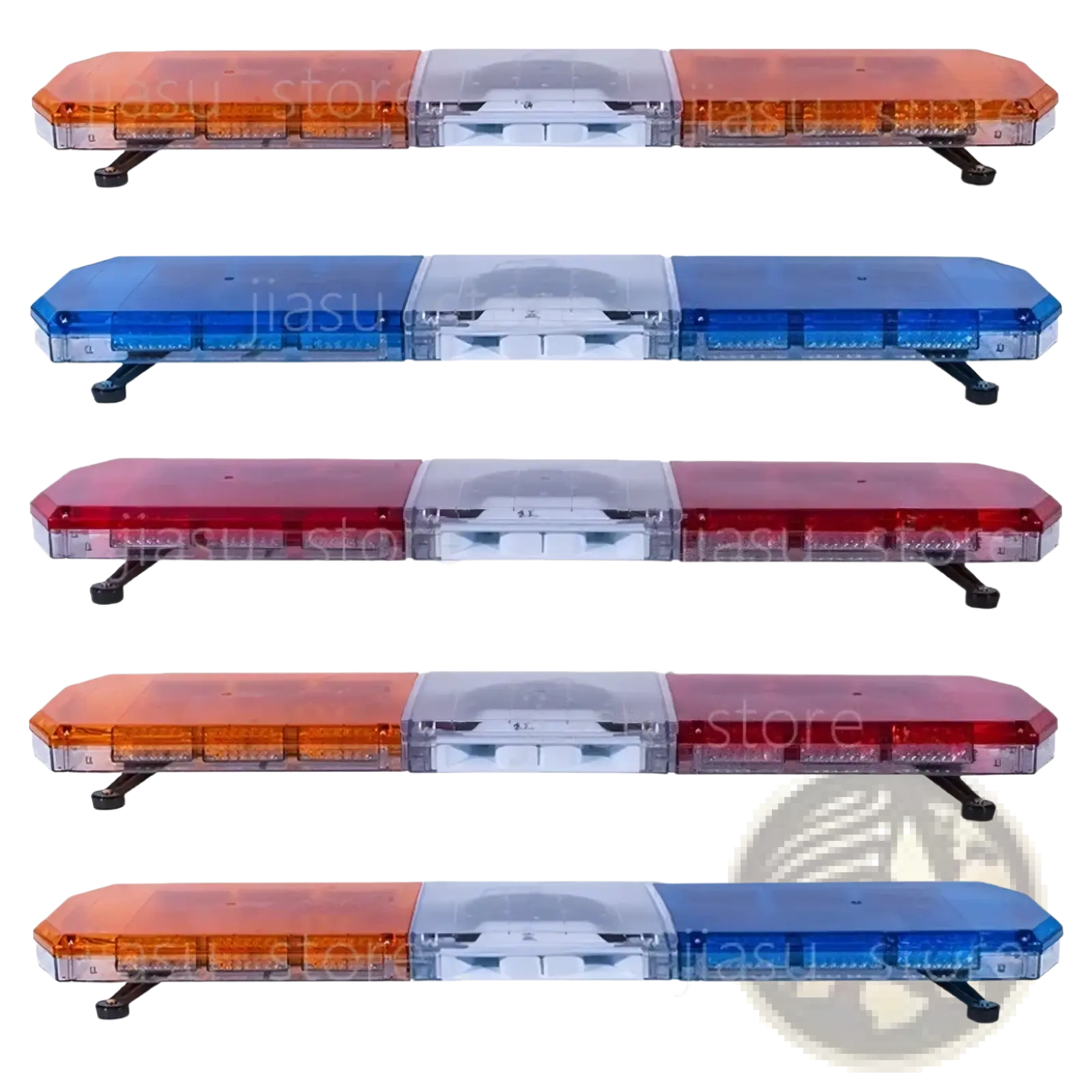 Led emergency warning light bar 5-pack with five orange blue and red led light bars featuring clear central panels