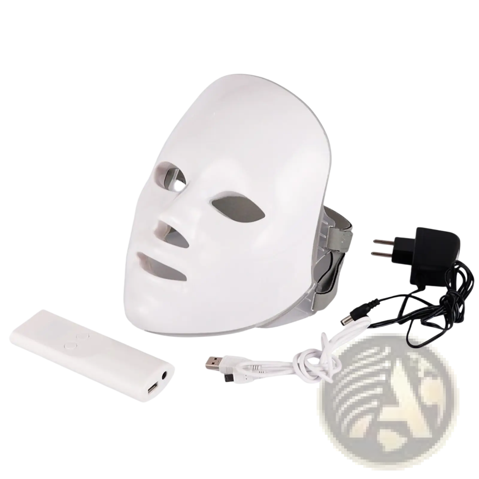 White led facial mask with smooth glossy finish and adjustable gray headband for red light photon skin therapy